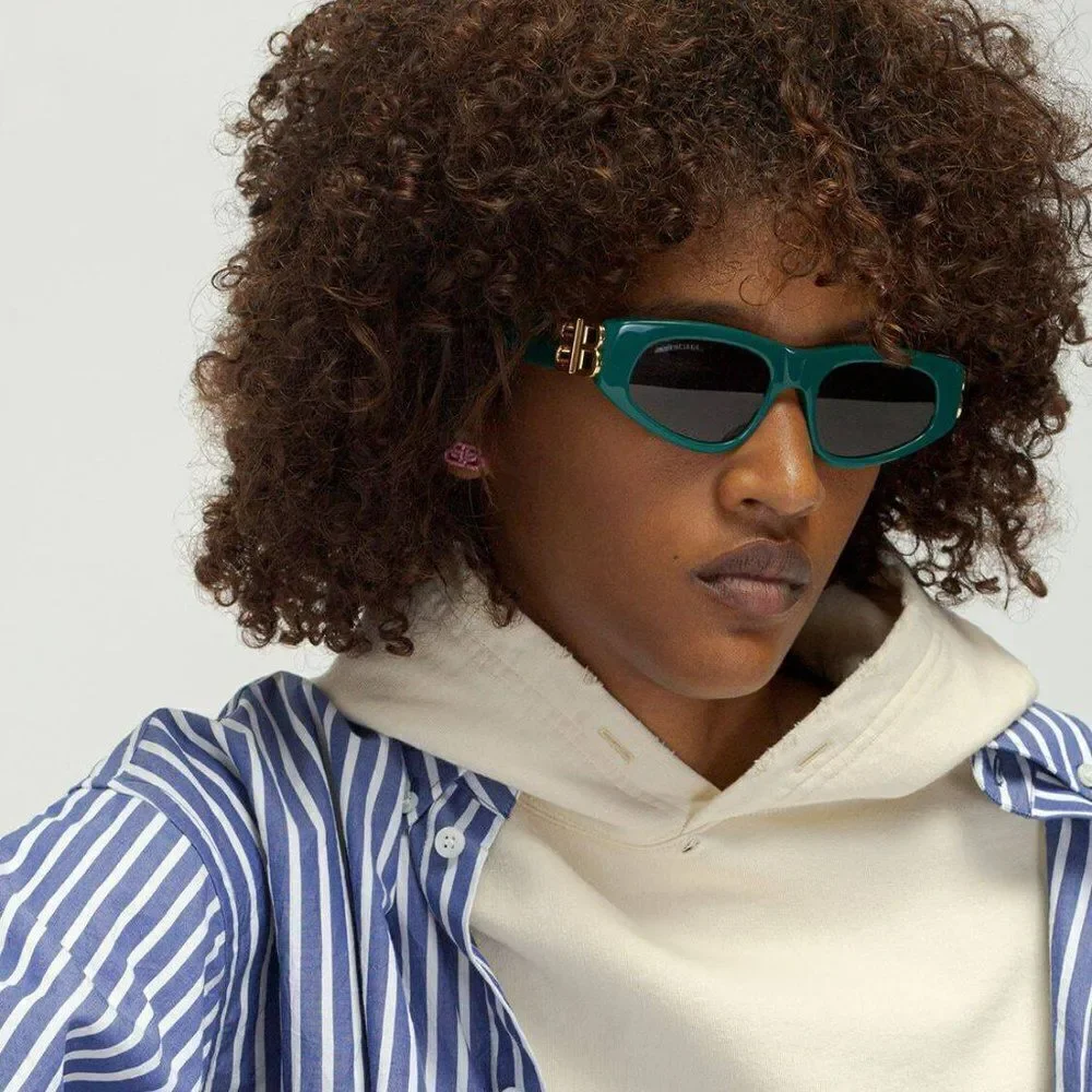 SALE! NEW Balenciaga BB0095S 005 Green Gold Logo Grey Cat Eye Unisex Sunglasses